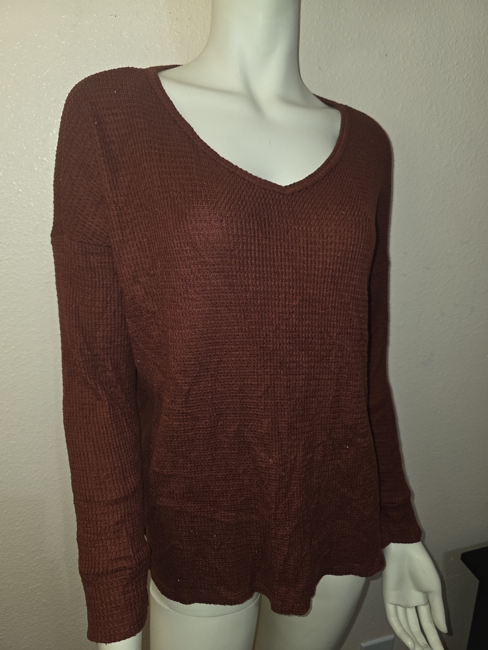 American Eagle Rust Waffle Knit Long Sleeve Top Size Small